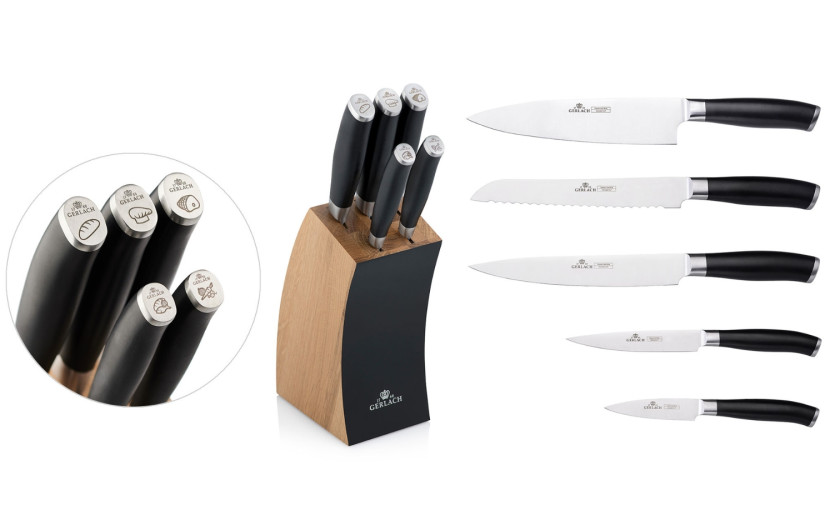 Messerset im Block DECO BLACK Holz Schwarz + Messersch&auml;rfer 3 in 1
