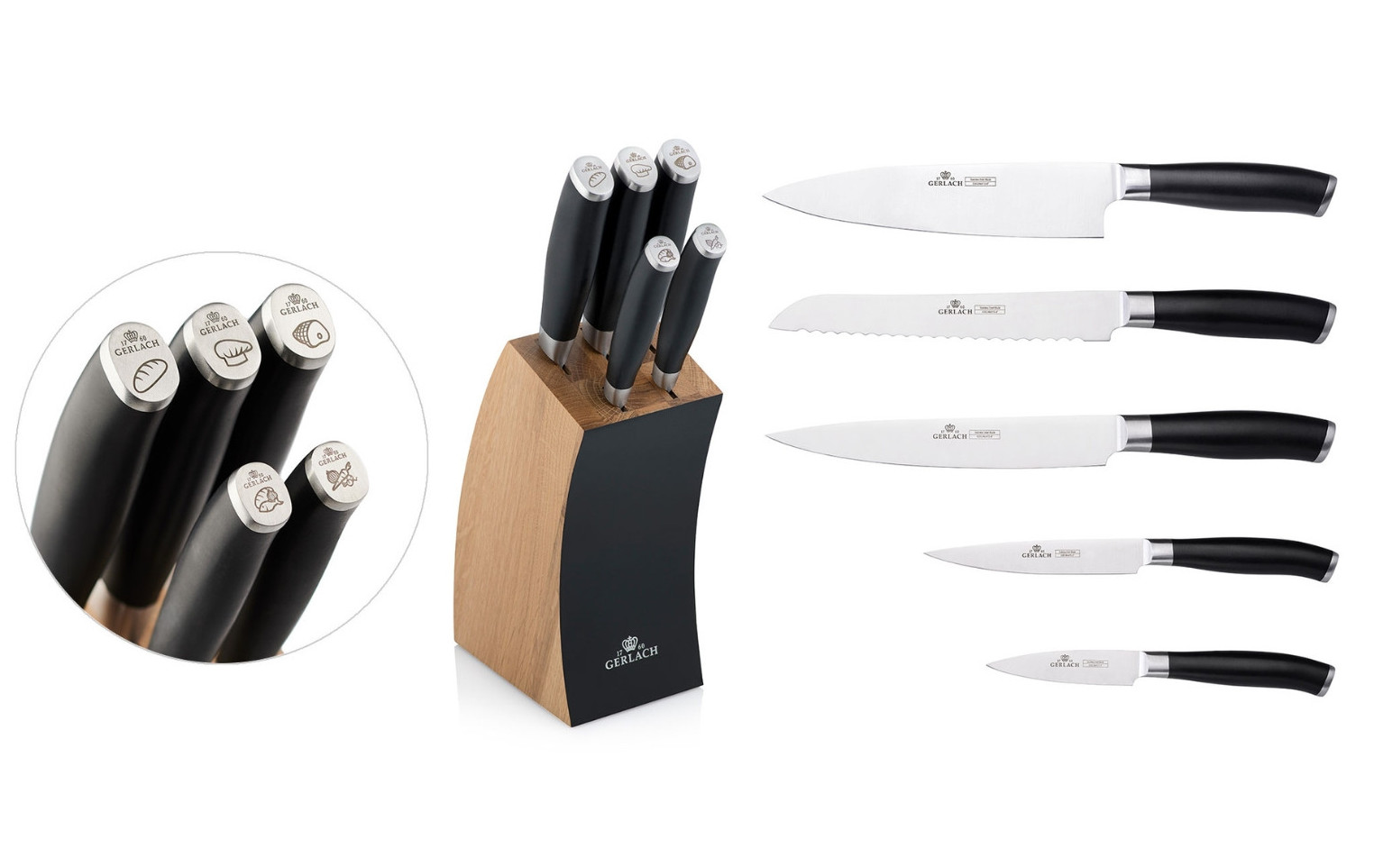 Messerset im Block DECO BLACK Holz Schwarz + Messerschärfer 3 in 1