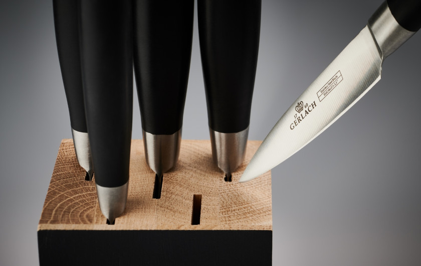 Messerset im Block DECO BLACK Holz Schwarz + Messersch&auml;rfer 3 in 1
