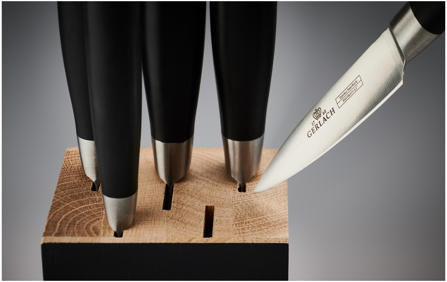 Messerset im Block DECO BLACK Holz Schwarz + Messerschärfer 3 in 1