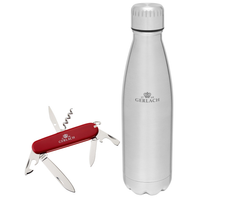 Flasche Ambiente 0,5 l + Multifunktionales Taschenmesser Assist 20-funktional