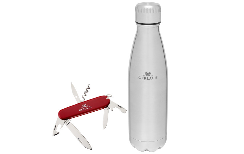 Flasche Ambiente 0,5 l + Multifunktionales Taschenmesser Assist 20-funktional