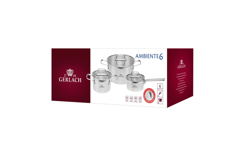 AMBIENTE 6-teiliges Topfset + 2x Pfanne HARMONY CLASSIC 24/28cm mit keramischer Beschichtung