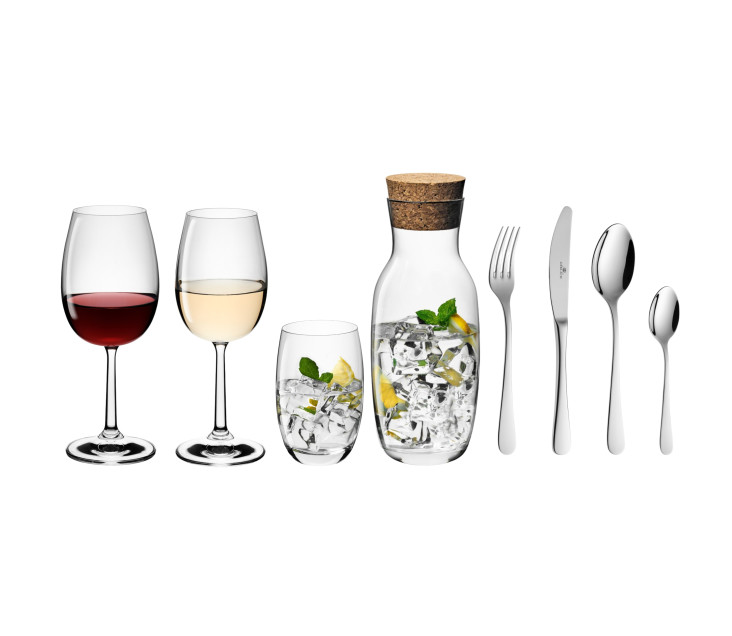 FLOW Besteckset + Gläser-Set + Tassen-Set + Karaffe