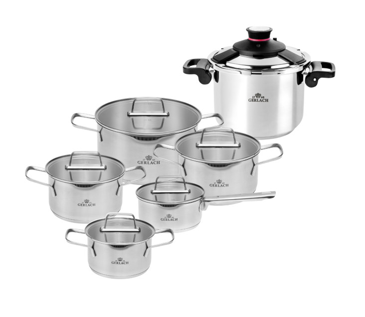 10-teiliges Topfset AMBIENTE + 6L Schnellkochtopf AMBIENTE