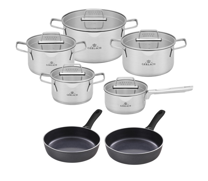 Topfset 10 Teile AMBIENTE + 2xPfanne 24/28cm CONTRAST PROCOAT