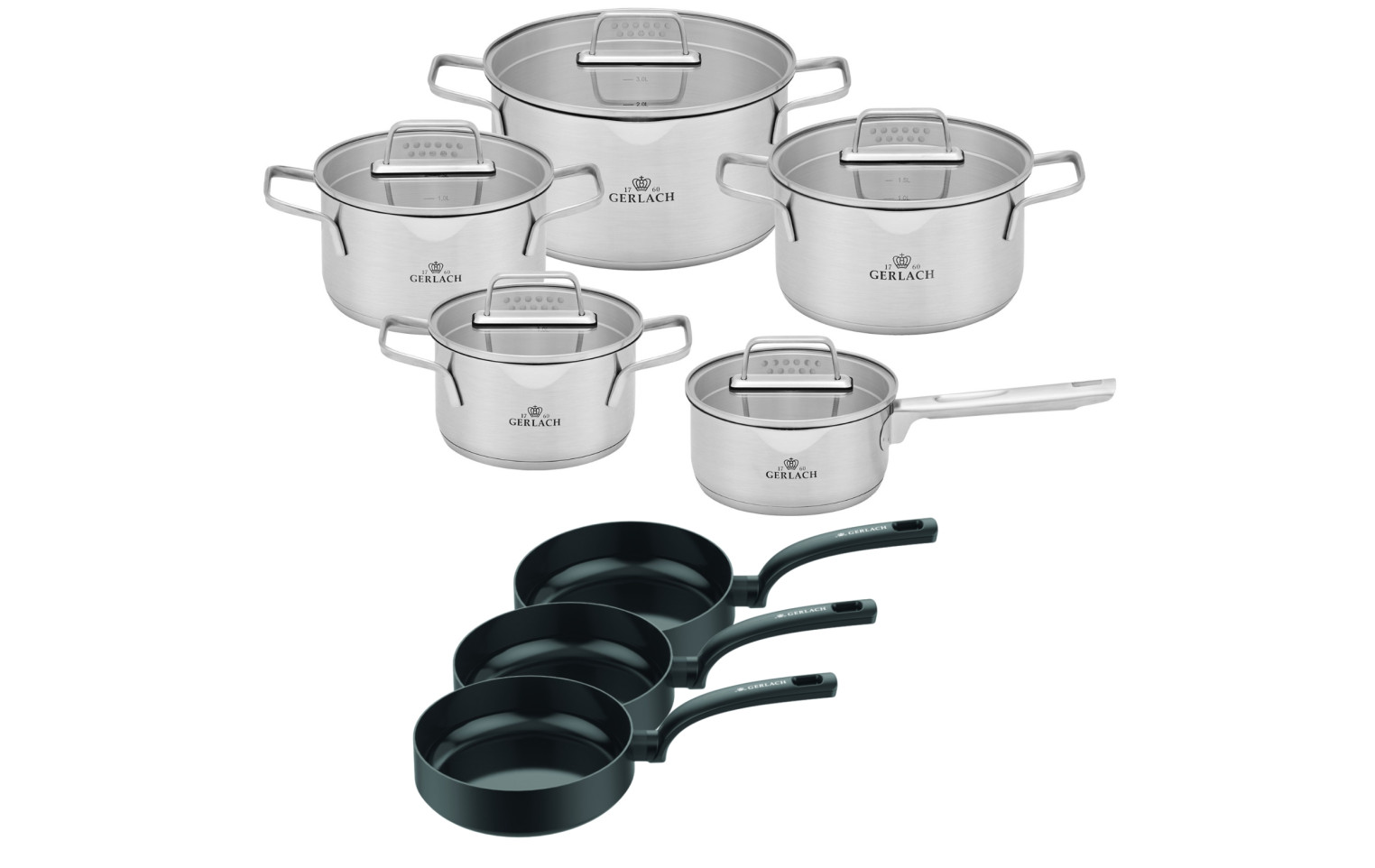 Topfset 10 Teile AMBIENTE + 3xPfanne 24/26/28cm WINGS