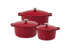 NATUR IRON Set bordeaux 3-teilig: Gusseiserne Backform 5,5l + Gusseiserner Topf 3l + Gusseiserner Topf 5l NATUR IRON Set bordeaux 3-teilig: Gusseiserne Backform 5,5l + Gusseiserner Topf 3l + Gusseiserner Topf 5l