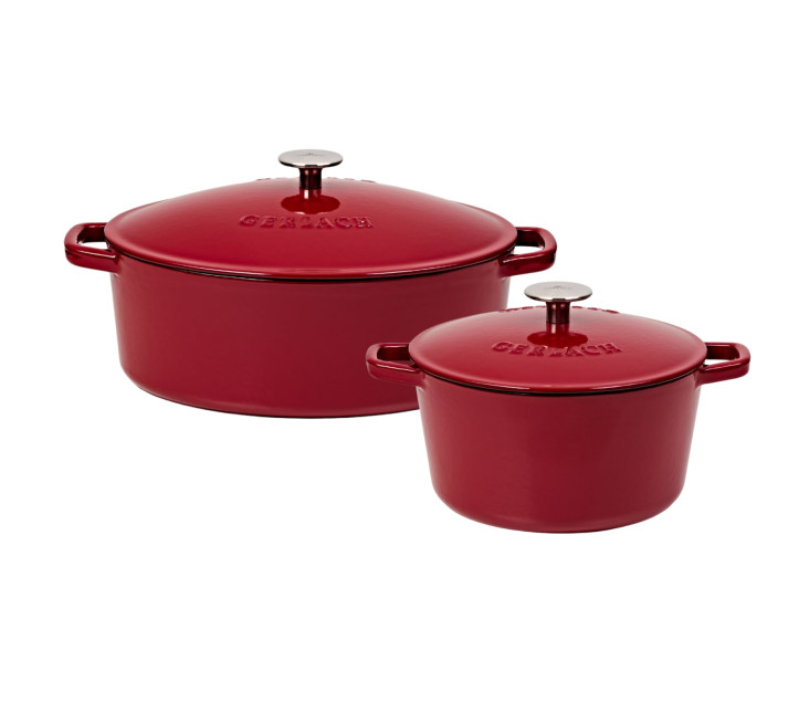 Gusseiserne Backform bordeaux 5,5l NATUR IRON + Gusseiserner Topf bordeaux 3l NATUR IRON