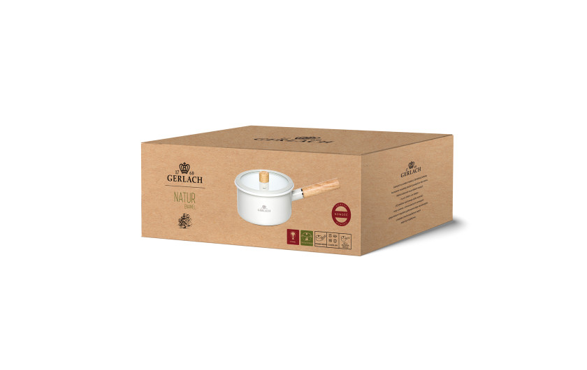 Emaillierter Stieltopf 18cm 1,5l NATUR ENAMEL Wei&szlig;