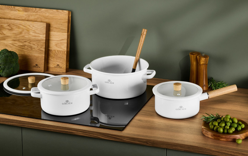 Emaillierter Stieltopf 18cm 1,5l NATUR ENAMEL Wei&szlig;