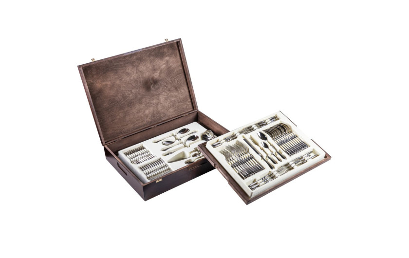 Besteckset 68 Teile RETRO Poliert + Holzkiste Besteckset 68 Teile RETRO Poliert + Holzkiste