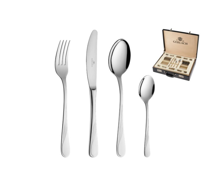 Besteckset 68 Teile CELESTIA Poliert + Kaffeel&ouml;ffel 12 Teile CELESTIA Poliert + Holzkiste f&uuml;r 12 Personen