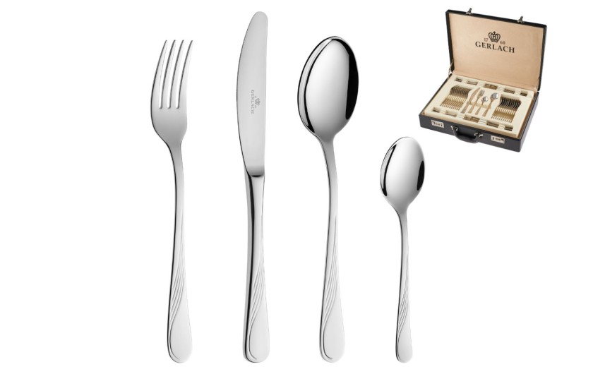 Besteckset 68 Teile CELESTIA Poliert + Kaffeelöffel 12 Teile CELESTIA Poliert + Holzkiste für 12 Personen Besteckset 68 Teile CELESTIA Poliert + Kaffeelöffel 12 Teile CELESTIA Poliert + Holzkiste für 12 Personen