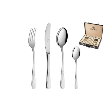 Besteckset 68 Teile CELESTIA Poliert + Kaffeelöffel 12 Teile CELESTIA Poliert + Holzkiste für 12 Personen