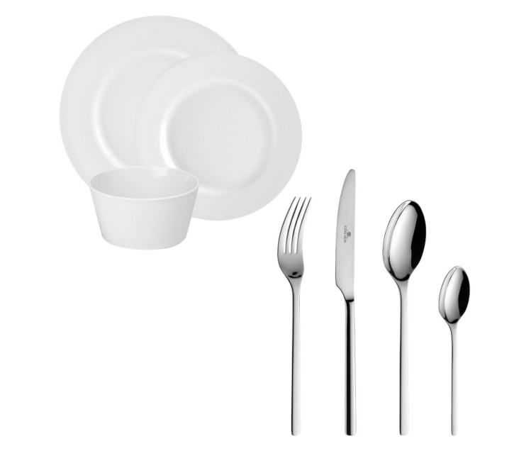 Besteckset 24 Teile + Geschirrset 18 Teile MODERN f&uuml;r 6 Personen