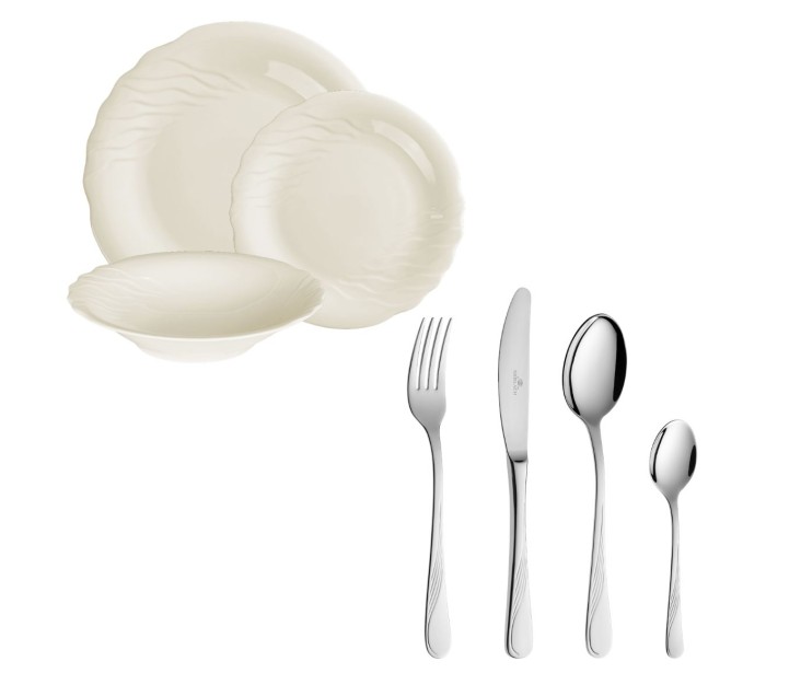 Geschirrset 18 Teile CELESTIA + Besteckset 24 Teile CELESTIA Poliert f&uuml;r 6 Personen