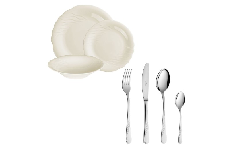 Geschirrset 18 Teile CELESTIA + Besteckset 24 Teile CELESTIA Poliert f&uuml;r 6 Personen